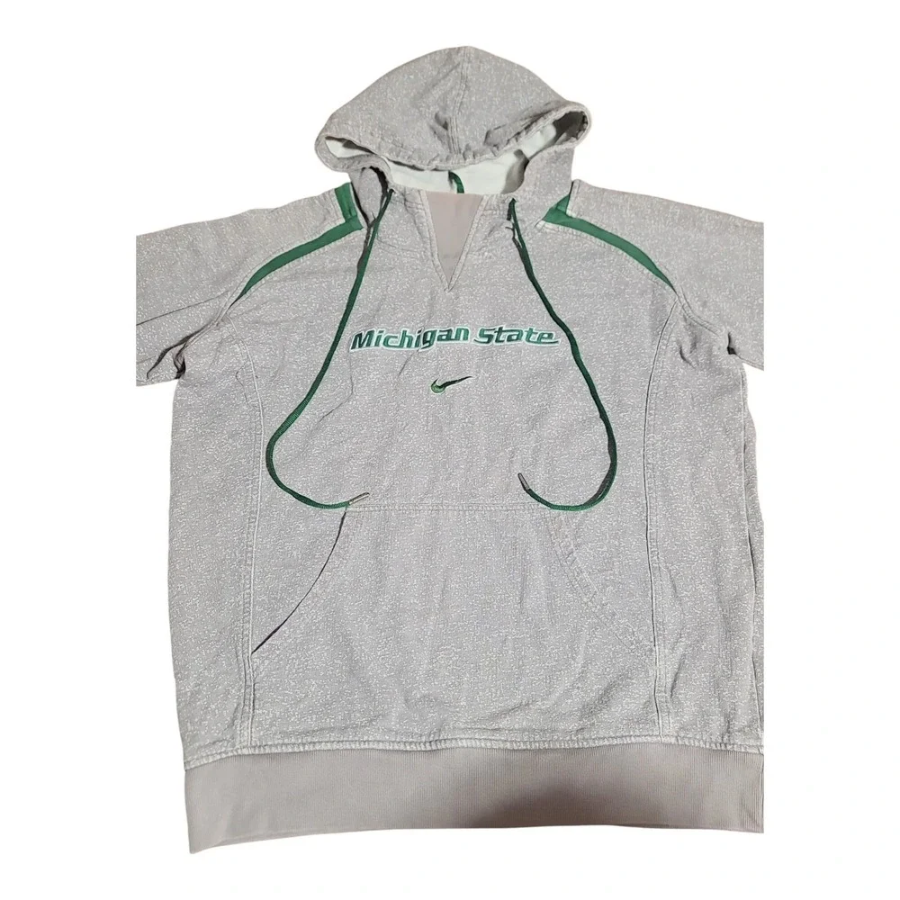 Vtg Nike Center Swoosh Michigan State‎ Spartans Hoodie Embroidered Gray XL B28